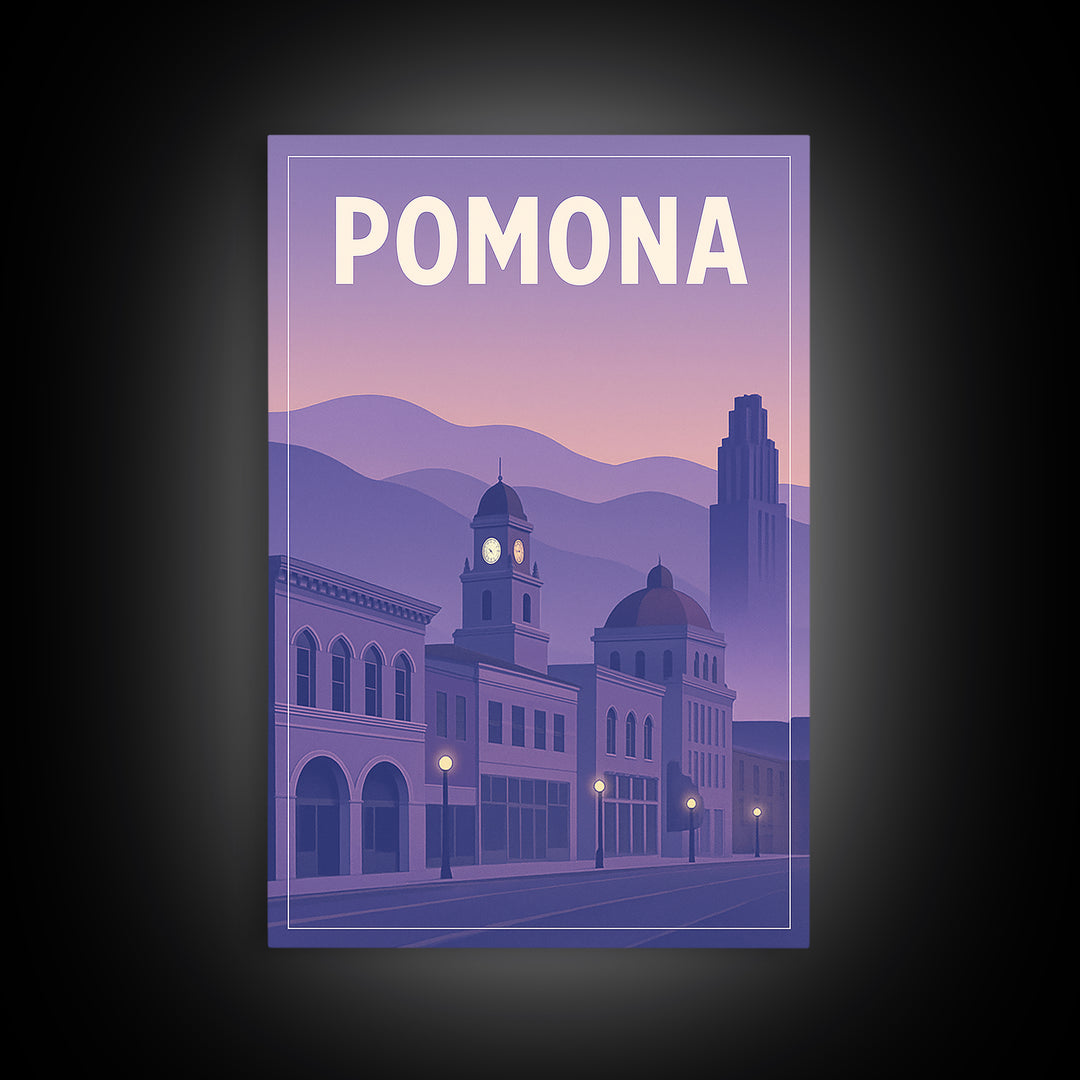 Pomona California Travel Poster, Canvas Print, Classic Travel Poster Art, Pomona City Art, Wall Art, Wanderlust Decor, City Art Print
