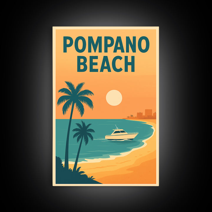 Pompano Beach Travel Poster, Framed Canvas Print, Classic Travel Poster Art, Pompano Beach Poster Print, Modern Wall Decor, City Art Print