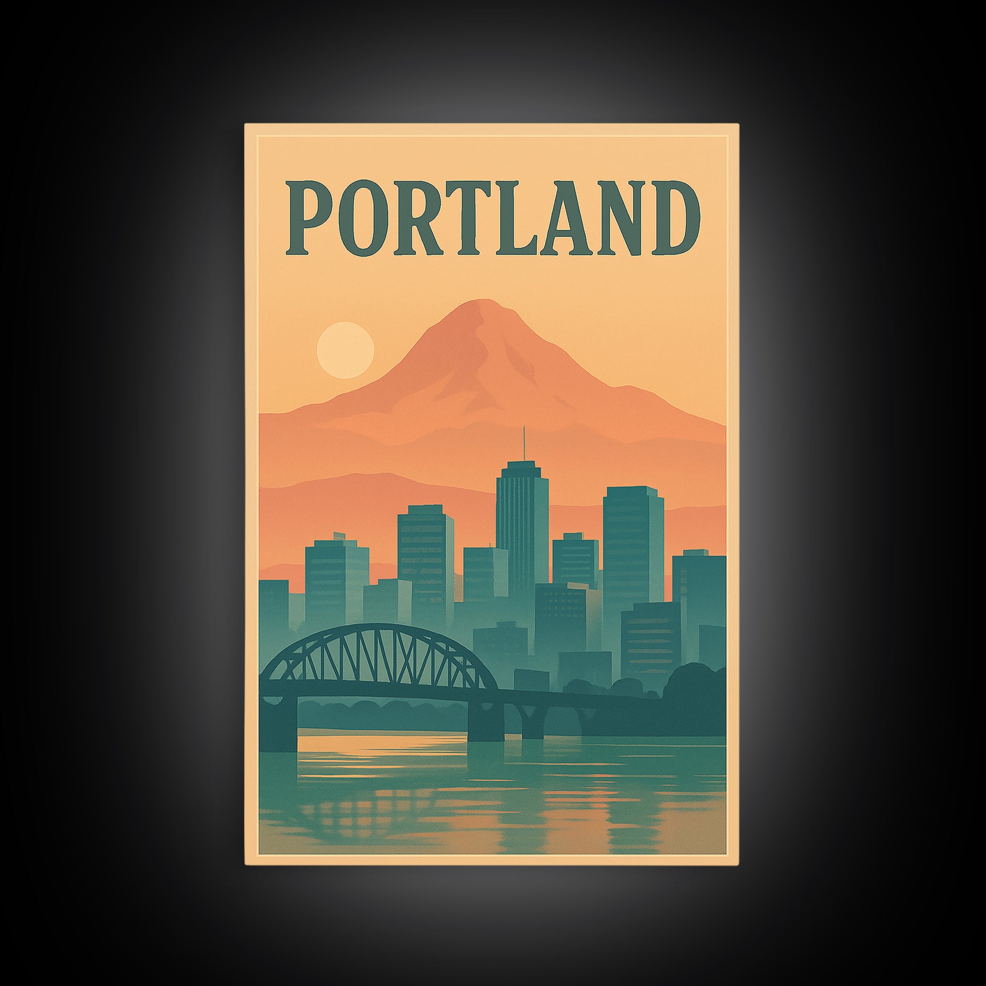 Portland Travel Poster, Framed Canvas Print, Mid Century City Wall Art, Portland Poster Print, Fine Art Print, Vintage Travel Art