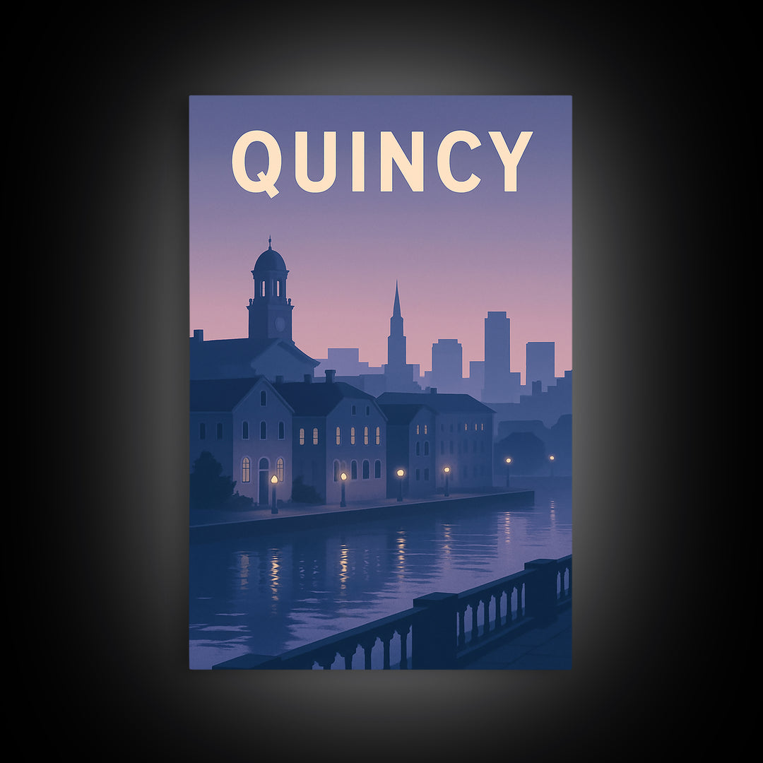 Quincy Massachusetts Travel Poster, Canvas Print, Vintage Poster Art, Quincy Wall Art, City Art Print, Travel Wall Art, Travel Poster Art