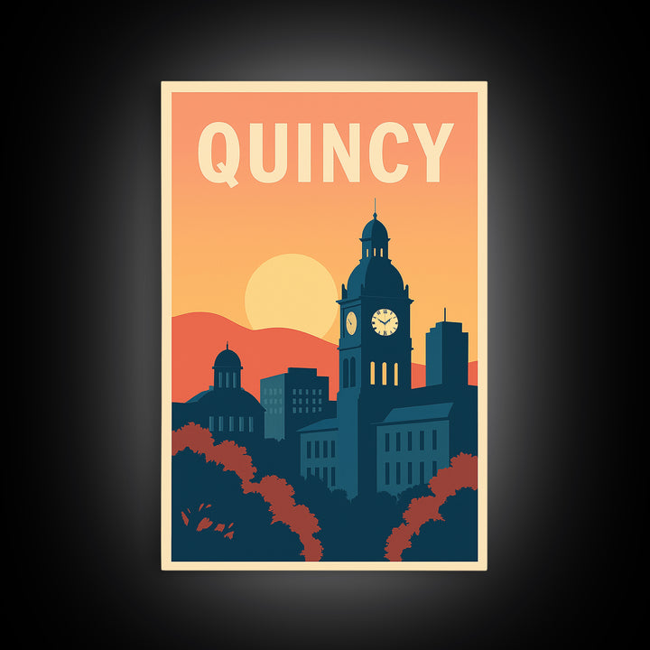 Quincy Travel Poster, Framed Canvas Print, Classic Travel Poster Art, Quincy Poster Print, Vintage City Art, City Travel Prints