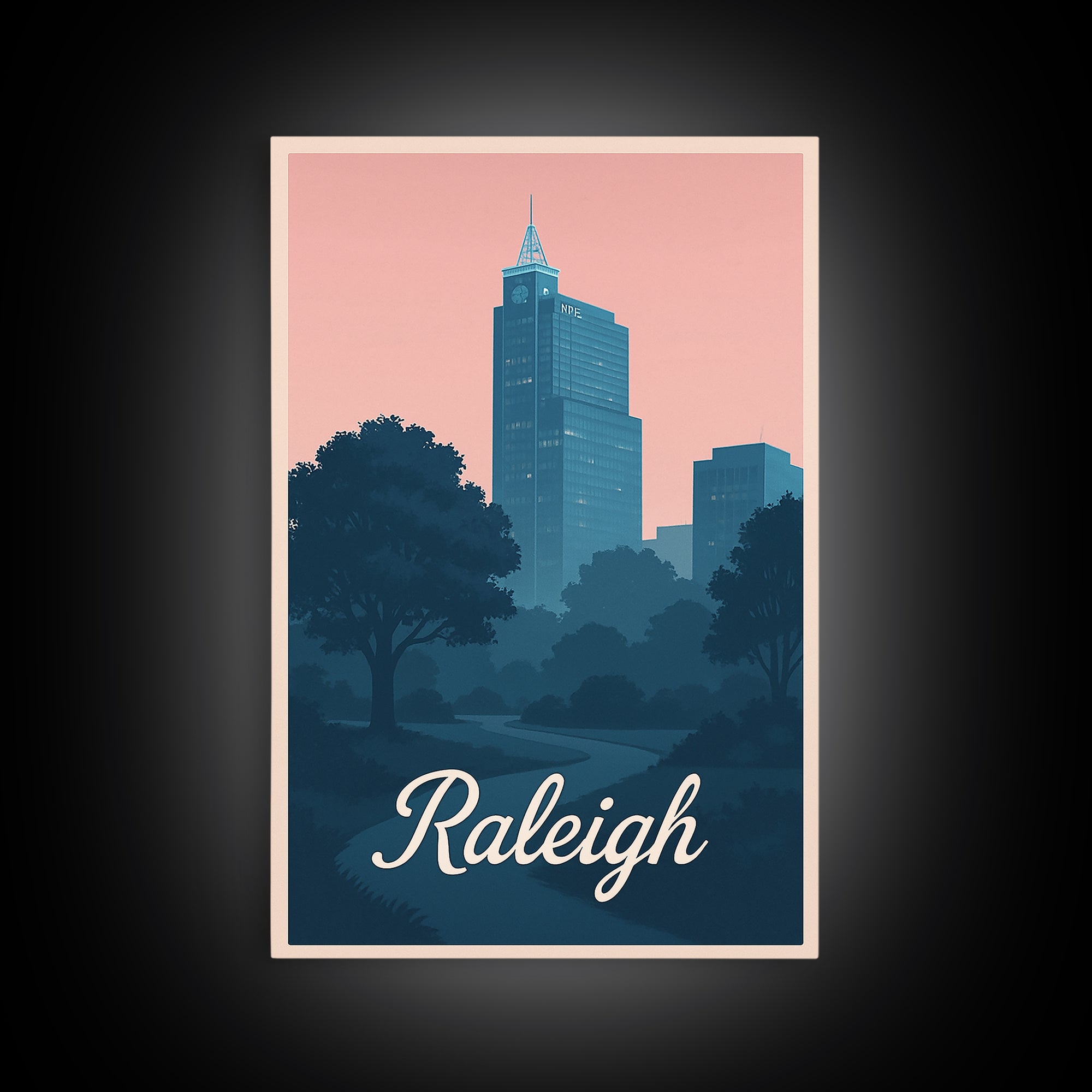 Raleigh Travel Poster, Framed Canvas Print, Classic Travel Poster Art, Raleigh Wall Art, Travel Poster Art, Vintage Travel Art