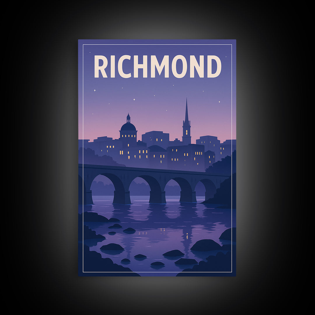 Richmond Travel Poster, Canvas Print, Retro Sunset Skyline Art, Richmond City Art, Vintage City Art, Vintage Travel Print, Landscape Art