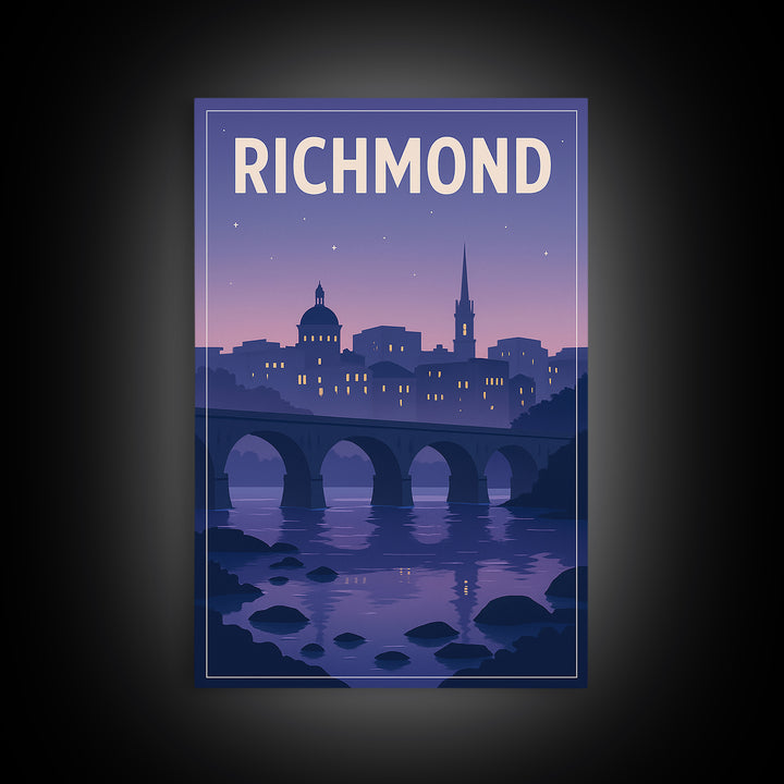 Richmond Travel Poster, Canvas Print, Retro Sunset Skyline Art, Richmond City Art, Vintage City Art, Vintage Travel Print, Landscape Art