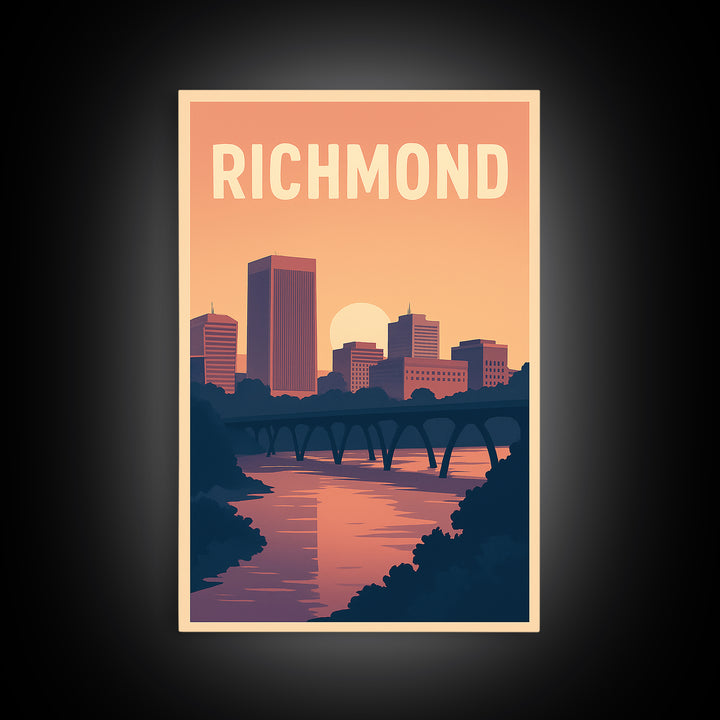 Richmond Travel Poster, Framed Canvas Print, Mid Century City Wall Art, Richmond City Art, Retro Travel Print, Home Office Decor