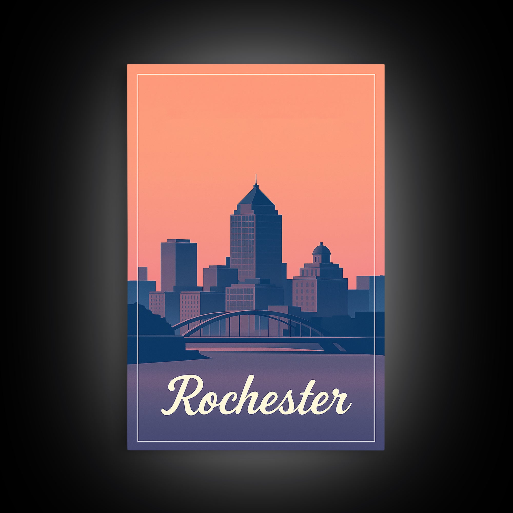 Rochester Travel Poster, Framed Canvas Print, Mid Century City Wall Art, Rochester Poster Print, Eclectic Wall Decor, Travel Art Print
