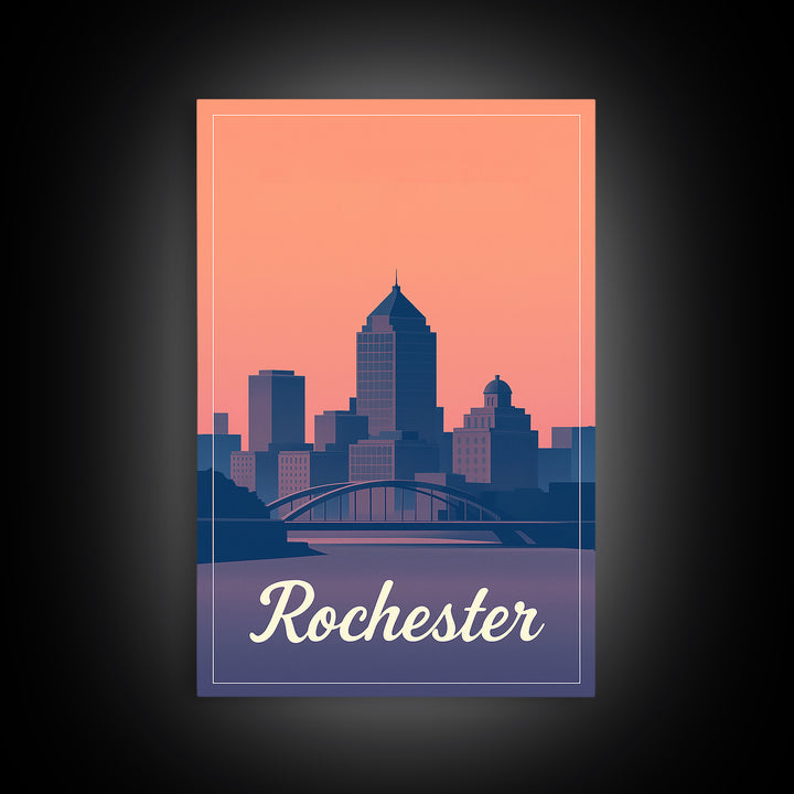 Rochester Travel Poster, Framed Canvas Print, Mid Century City Wall Art, Rochester Poster Print, Eclectic Wall Decor, Travel Art Print