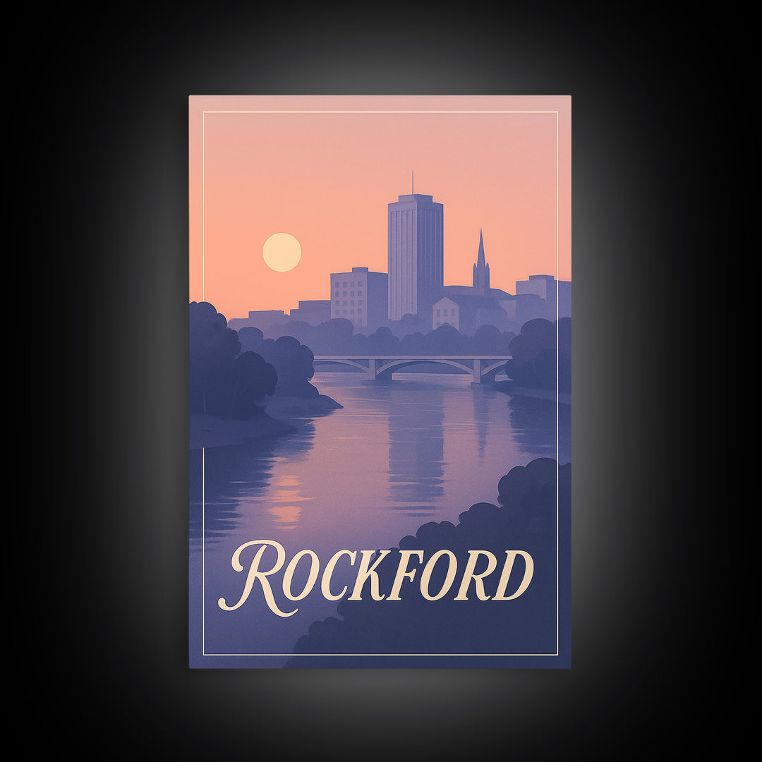 Rockford Travel Poster, Canvas Print, Mid Century City Wall Art, Rockford Poster Print, City Art Print, Travel Poster Art, Travel Art Print
