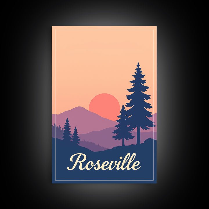 Roseville California Travel Poster, Canvas Print, Mid Century City Wall Art, Roseville Poster Print, Travel Wall Art, Vintage City Poster