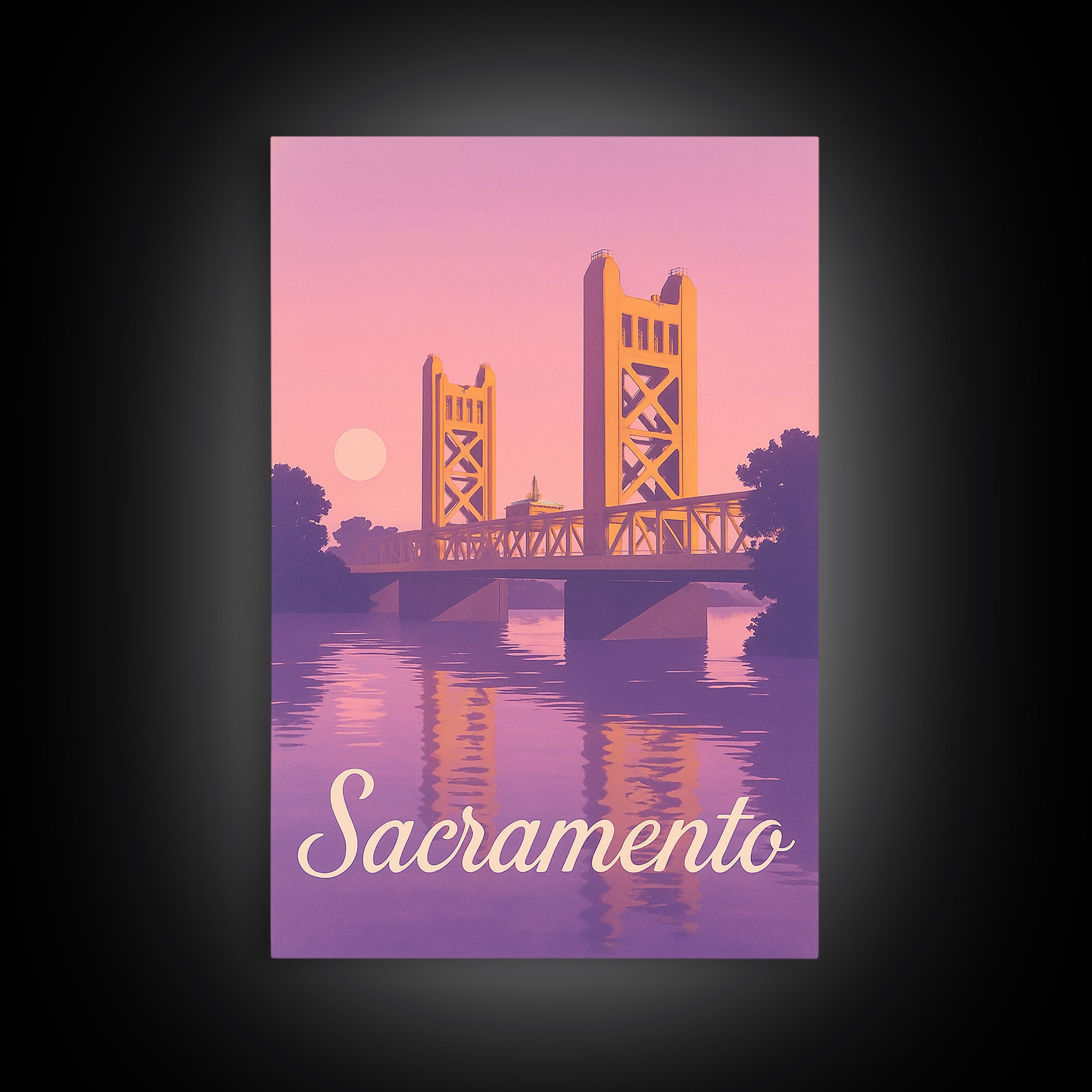 Sacramento Travel Poster, Canvas Print, Retro Sunset Skyline Art, Sacramento Art Print, Mid Century Wall Art, Gift For Travelers