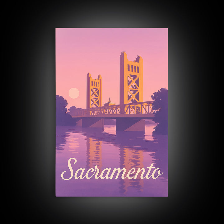 Sacramento Travel Poster, Canvas Print, Retro Sunset Skyline Art, Sacramento Art Print, Mid Century Wall Art, Gift For Travelers