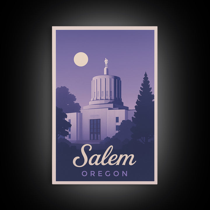 Salem Travel Poster, Canvas Print, Retro Sunset Skyline Art, Salem Art Print, City Illustration, Mid Century Wall Art, Travel Wall Decor