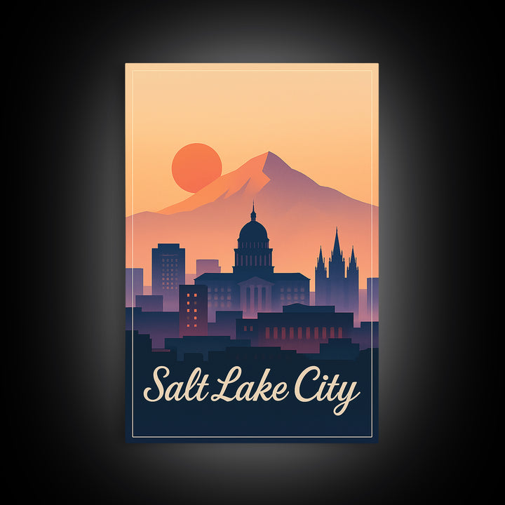 Salt Lake City Utah Travel Poster, Canvas Print, Vintage Travel Poster Art, Salt Lake City City Art, City Illustration, City Art Print