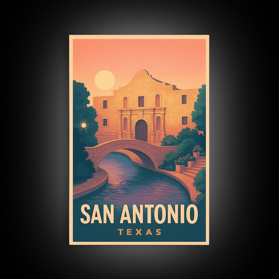 San Antonio Texas Travel Poster, Framed Canvas Print, Mid Century City Wall Art, San Antonio Wall Art, Fine Art Print, Wanderlust Decor