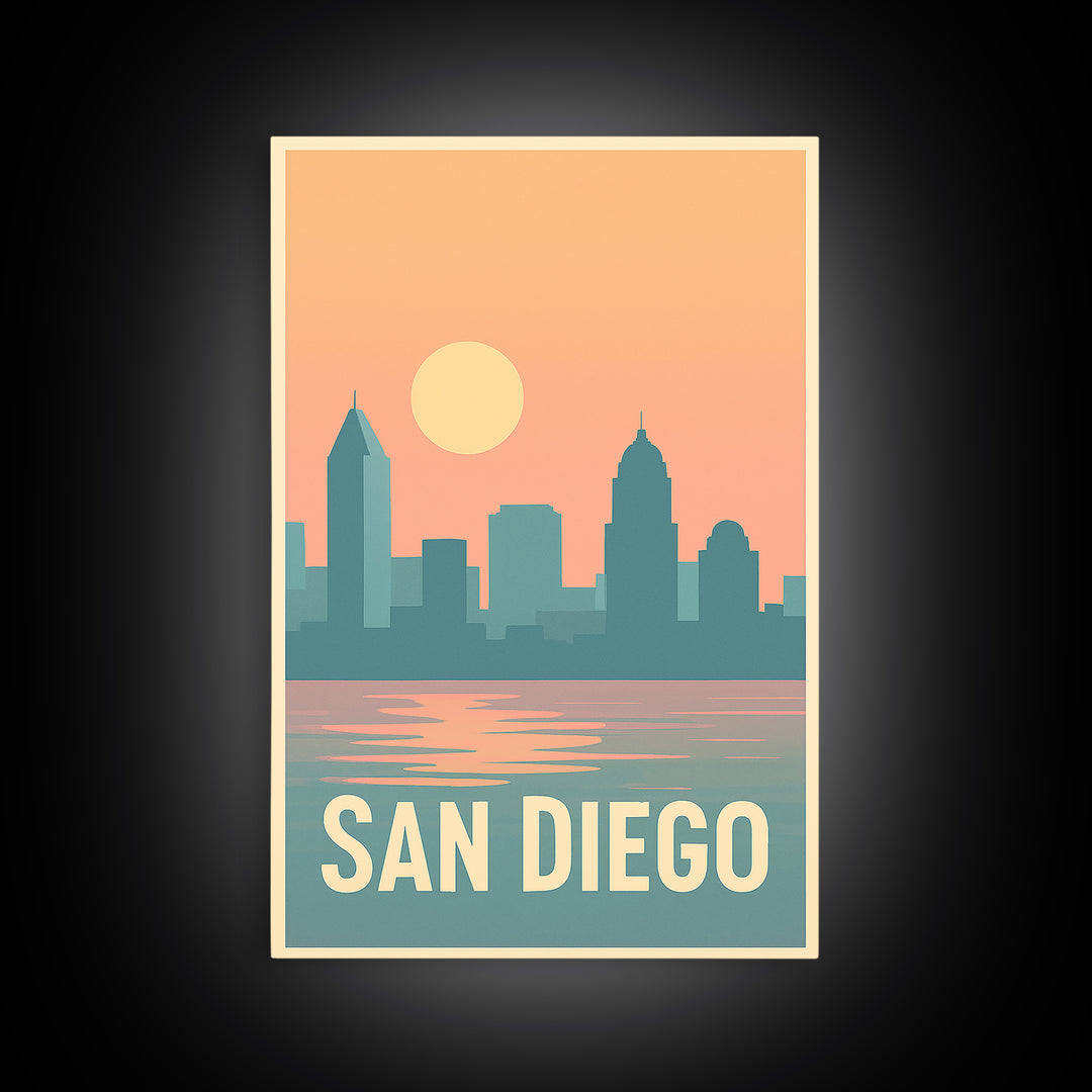 San Diego Travel Poster, Canvas Print, Classic Travel Poster Art, San Diego Travel Art, Fine Art Print, Travel Art Print, City Illustration
