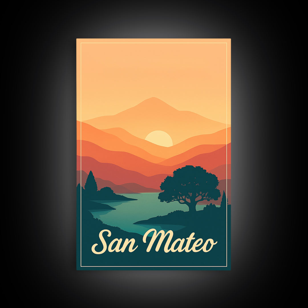 San Mateo California Travel Poster, Canvas Print, Mid Century City Wall Art, San Mateo Wall Art, Office Decor, Wall Decor, Poster Art