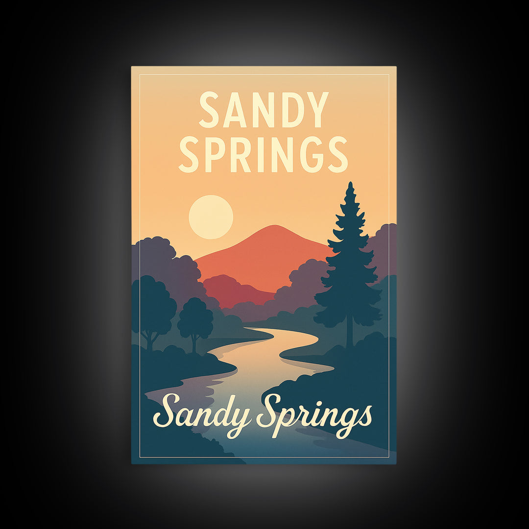 Sandy Springs Georgia Travel Poster, Canvas Print, Mid Century City Wall Art, Sandy Springs Travel Art, Travel Wall Decor, Travel Art Print