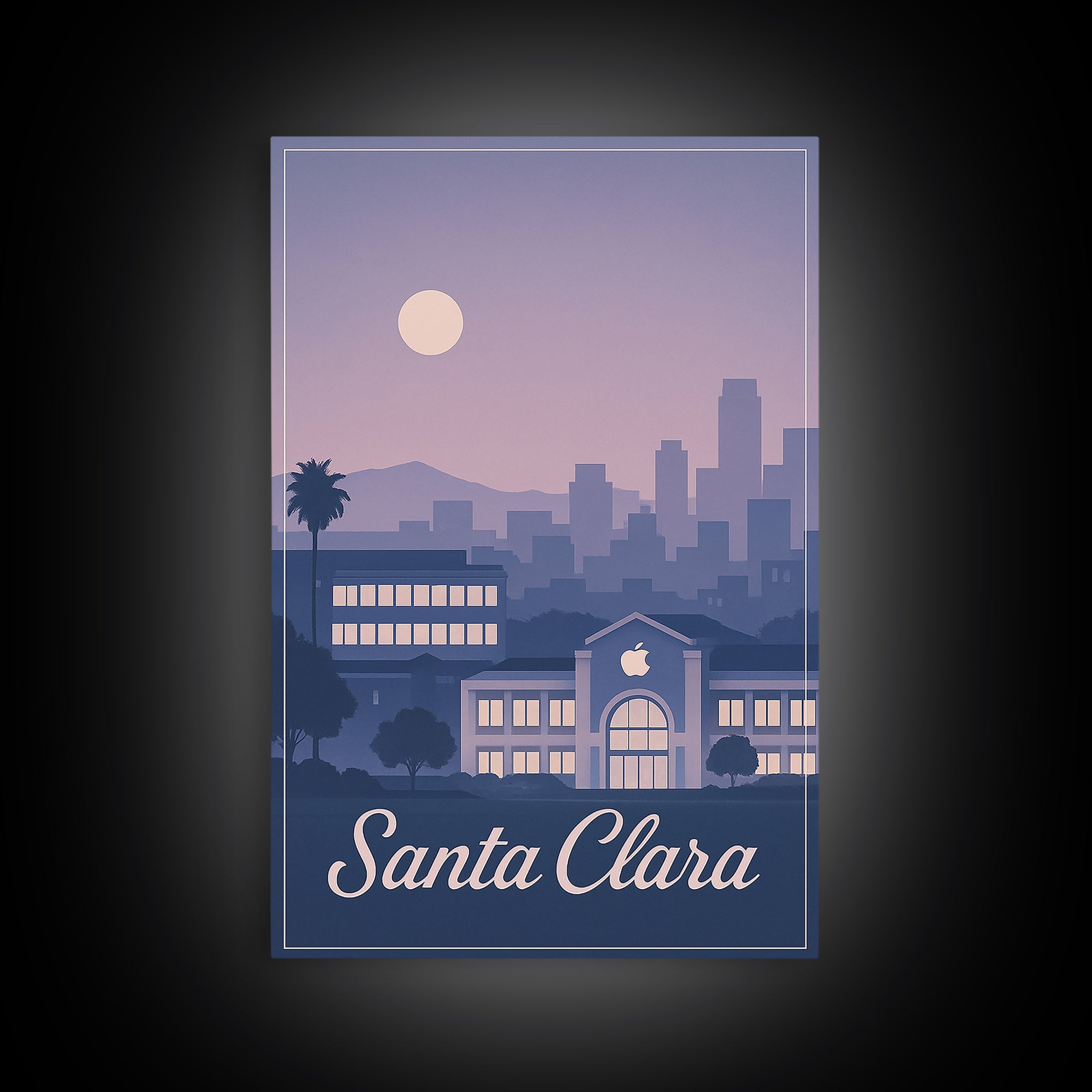 Santa Clara Travel Poster, Framed Canvas Print, Retro Sunset Skyline Art, Santa Clara Wall Art, Living Room Wall Art, Vintage City Art