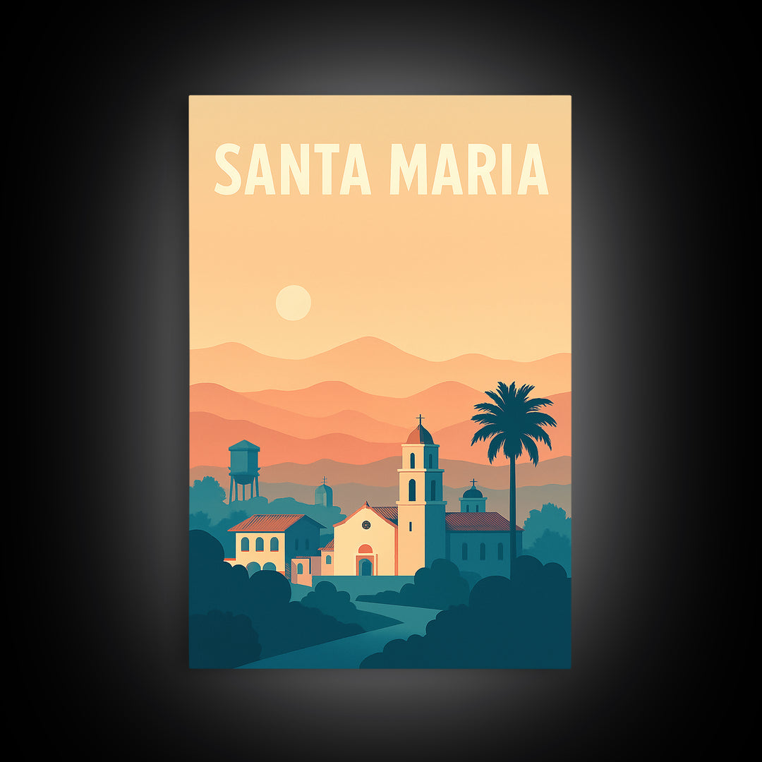 Santa Maria Travel Poster, Canvas Print, Classic Travel Poster Art, Santa Maria Art Print, Travel Poster Set, Watercolor Downtown Skyline