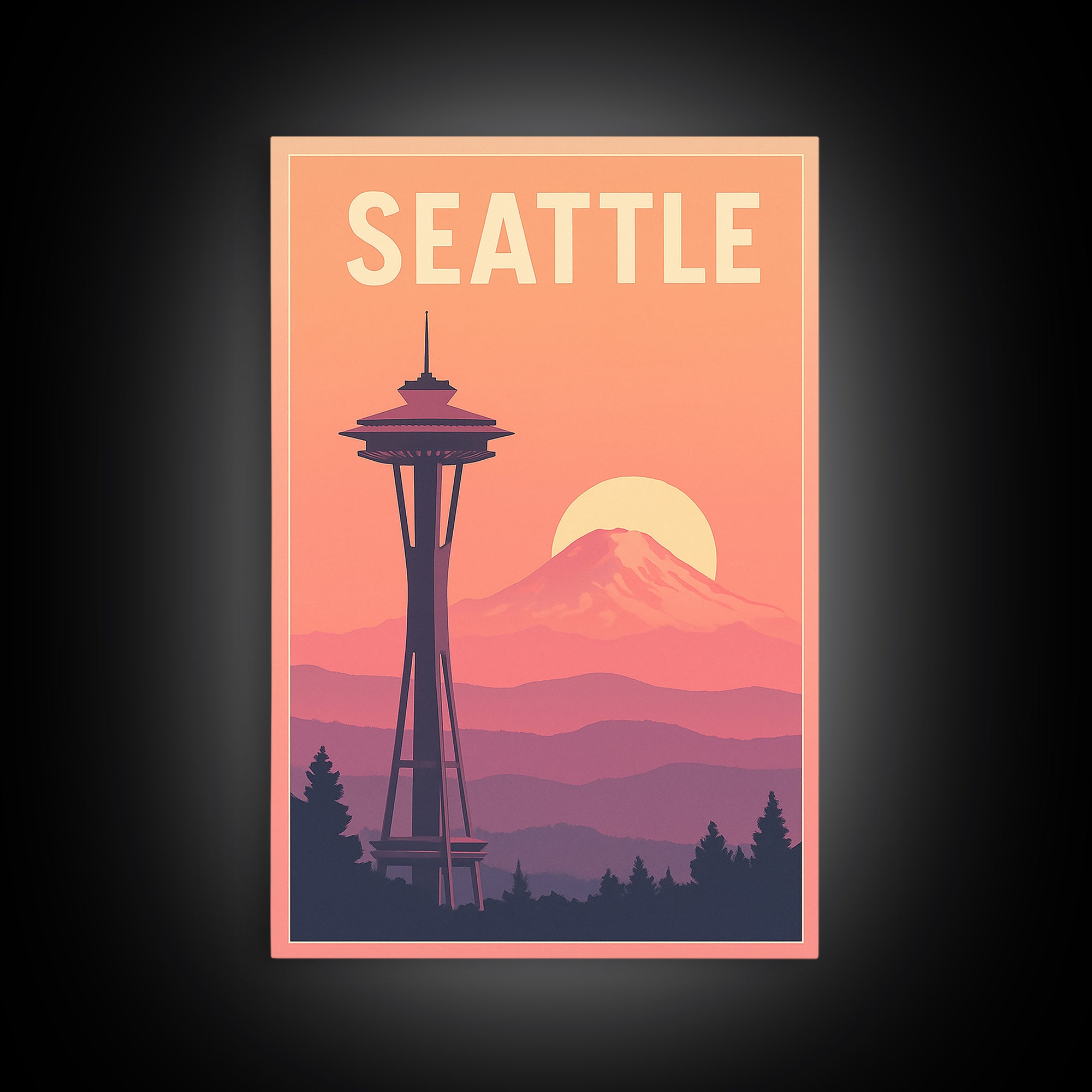 Seattle Travel Poster, Canvas Print, Classic Travel Poster Art, Seattle Travel Art, Living Room Wall Art, Travel Wall Decor, Retro Poster