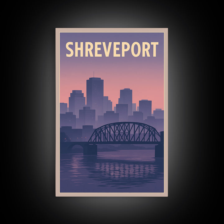 Shreveport Louisiana Travel Poster, Framed Canvas Print, Mid Century City Wall Art, Shreveport Wall Art, City Travel Prints, Fine Art Print