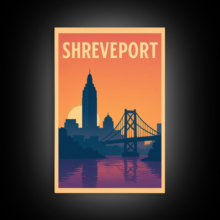 Shreveport Travel Poster, Framed Canvas Print, Mid Century City Wall Art, Shreveport Poster Print, Home Office Decor, Eclectic Wall Decor