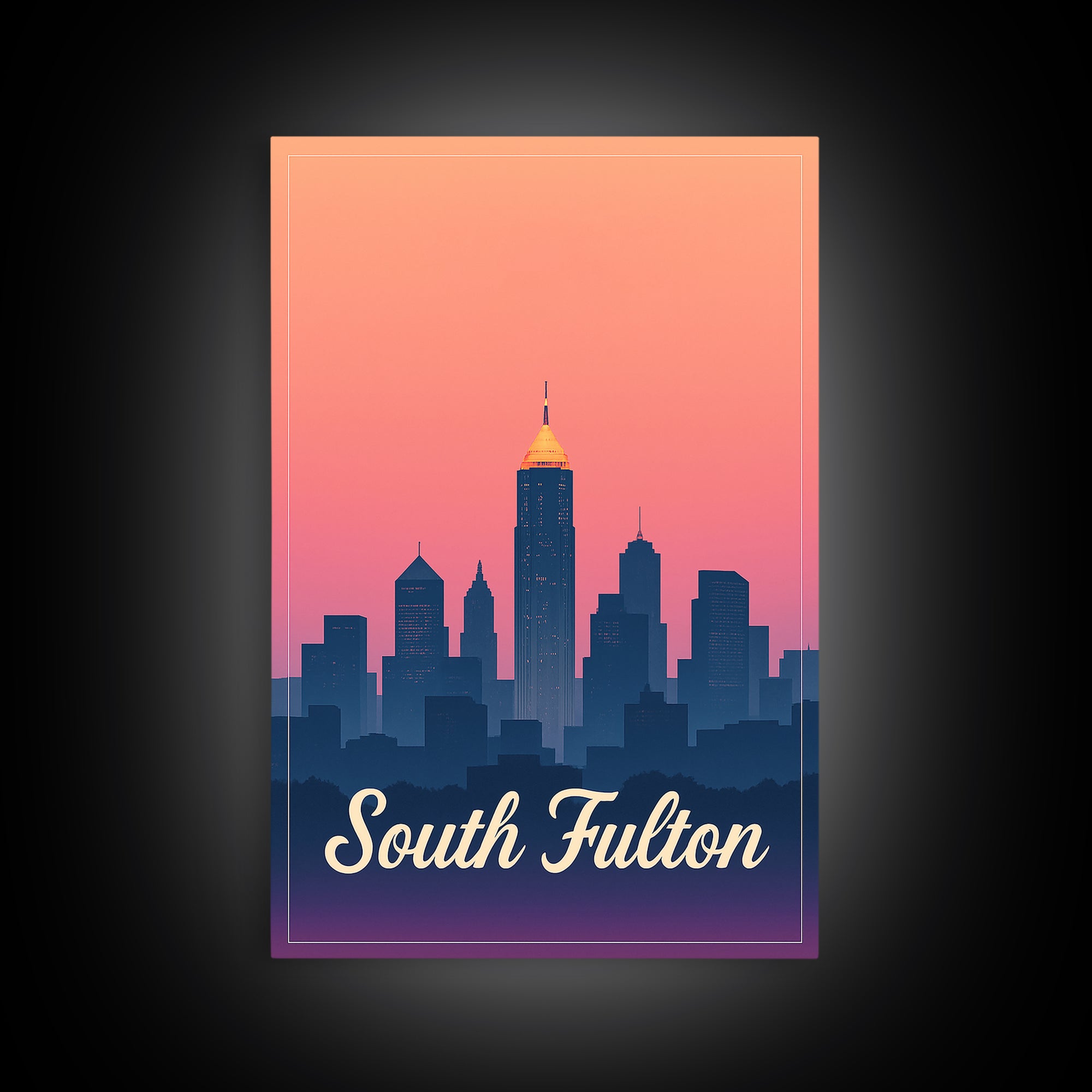 South Fulton Georgia Travel Poster, Canvas Print, Retro Sunset Skyline Art, South Fulton Wall Art, Gift For Travelers, Mid Century Wall Art
