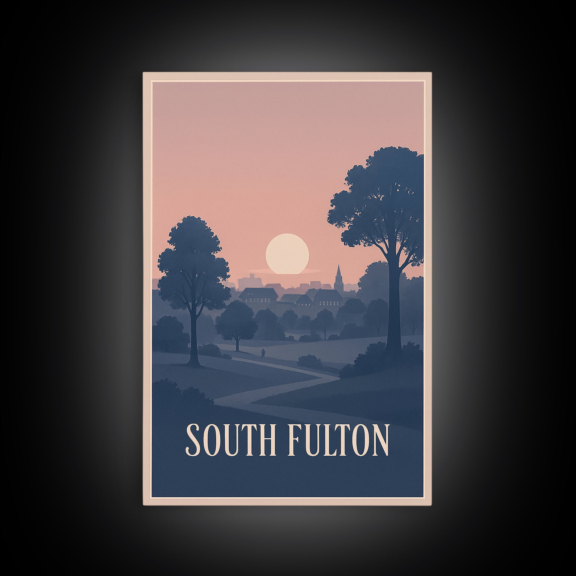 South Fulton Travel Poster, Canvas Print, Classic Travel Poster Art, South Fulton City Art, City Illustration, Watercolor Urban Skyline
