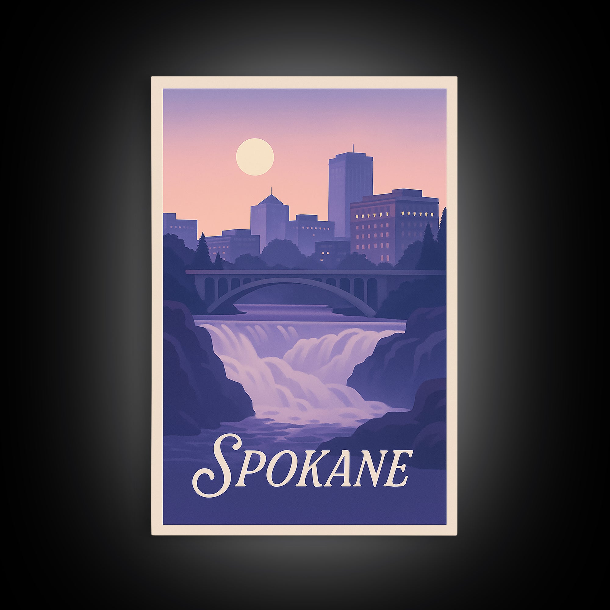 Spokane Travel Poster, Framed Canvas Print, Classic Travel Poster Art, Spokane Wall Art, Wanderlust Decor, Travel Poster Art, Home Decor