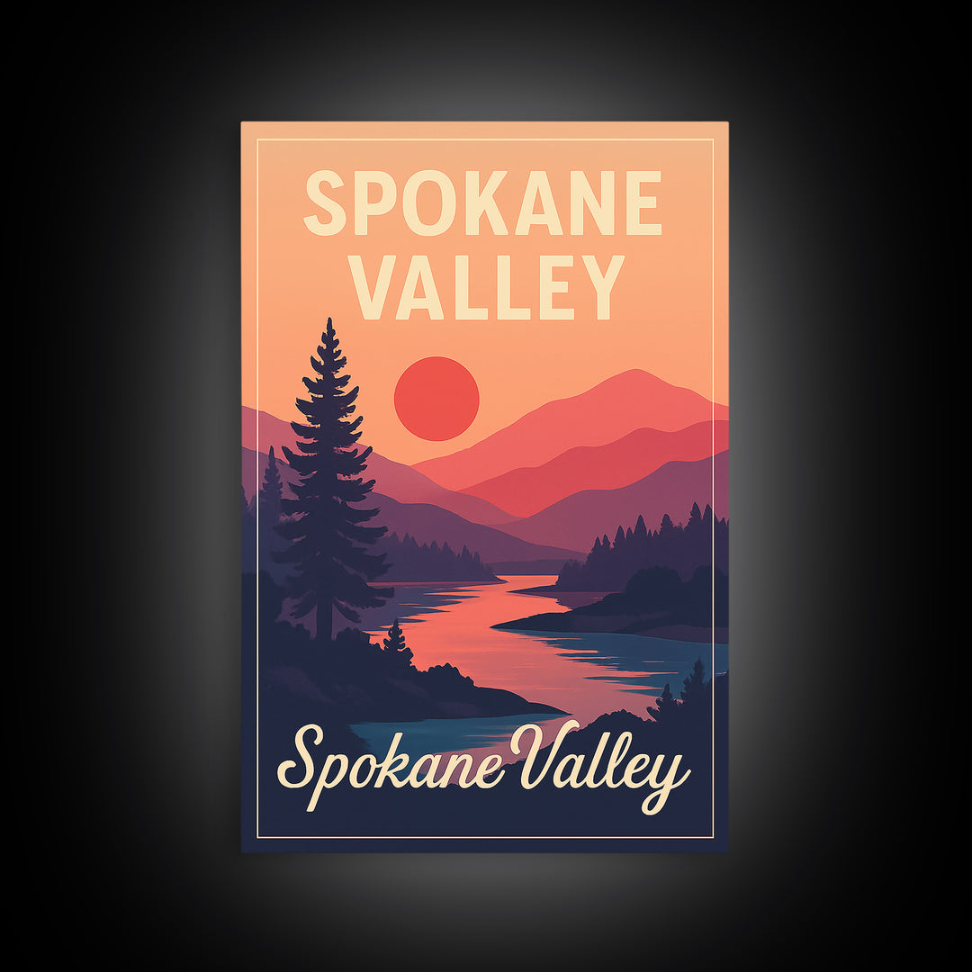 Spokane Valley Washington Travel Poster, Canvas Print, Classic Travel Poster Art, Spokane Valley Poster Print, Wall Decor, Office Decor