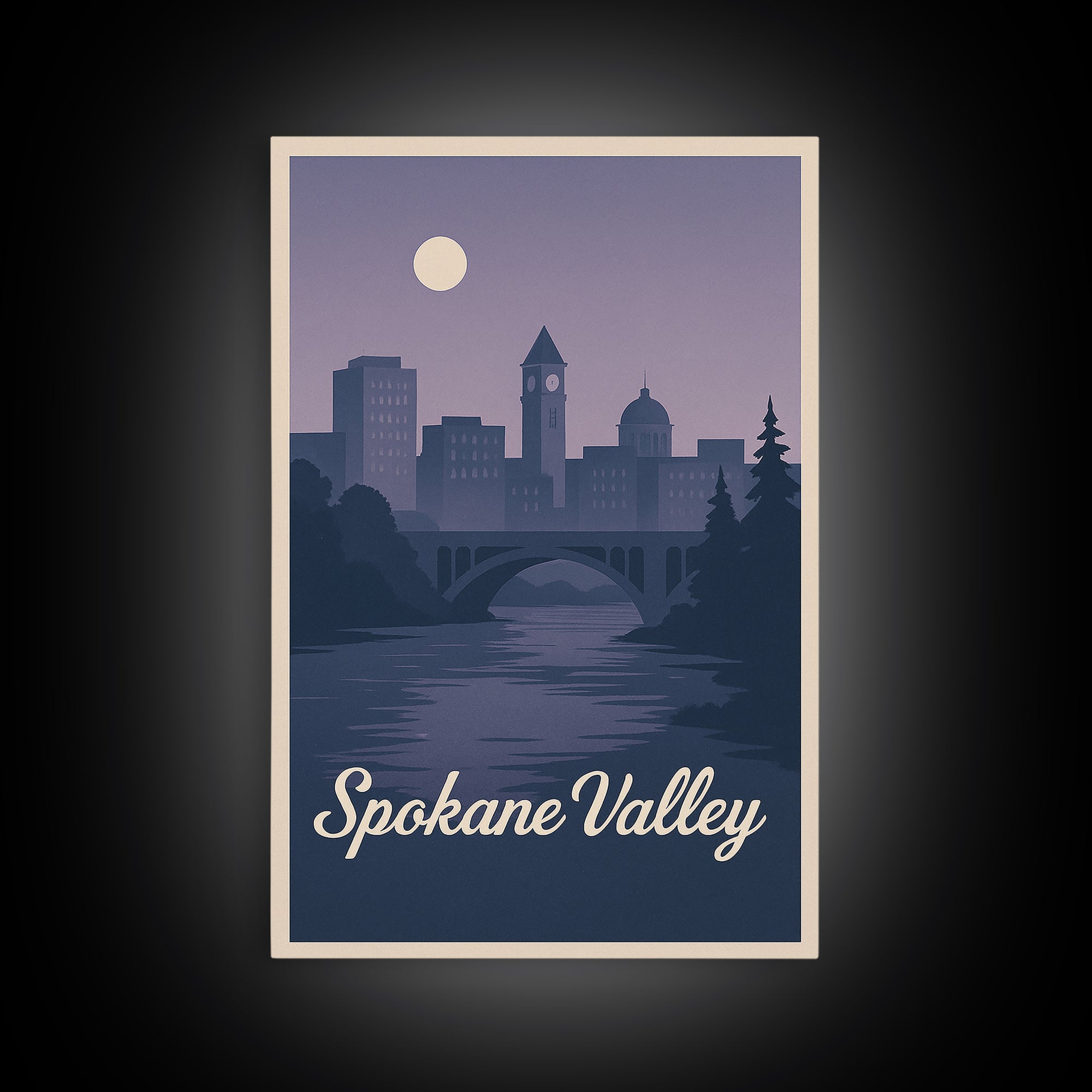 Spokane Valley Travel Poster, Canvas Print, Mid Century City Wall Art, Spokane Valley Art Print, City Art Print, Watercolor Cityscape