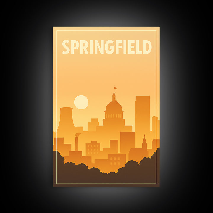 Sprinfield Travel Poster, Canvas Print, Classic Travel Poster Art, Sprinfield Wall Art, City Illustration, Vintage Travel Art, Wall Art