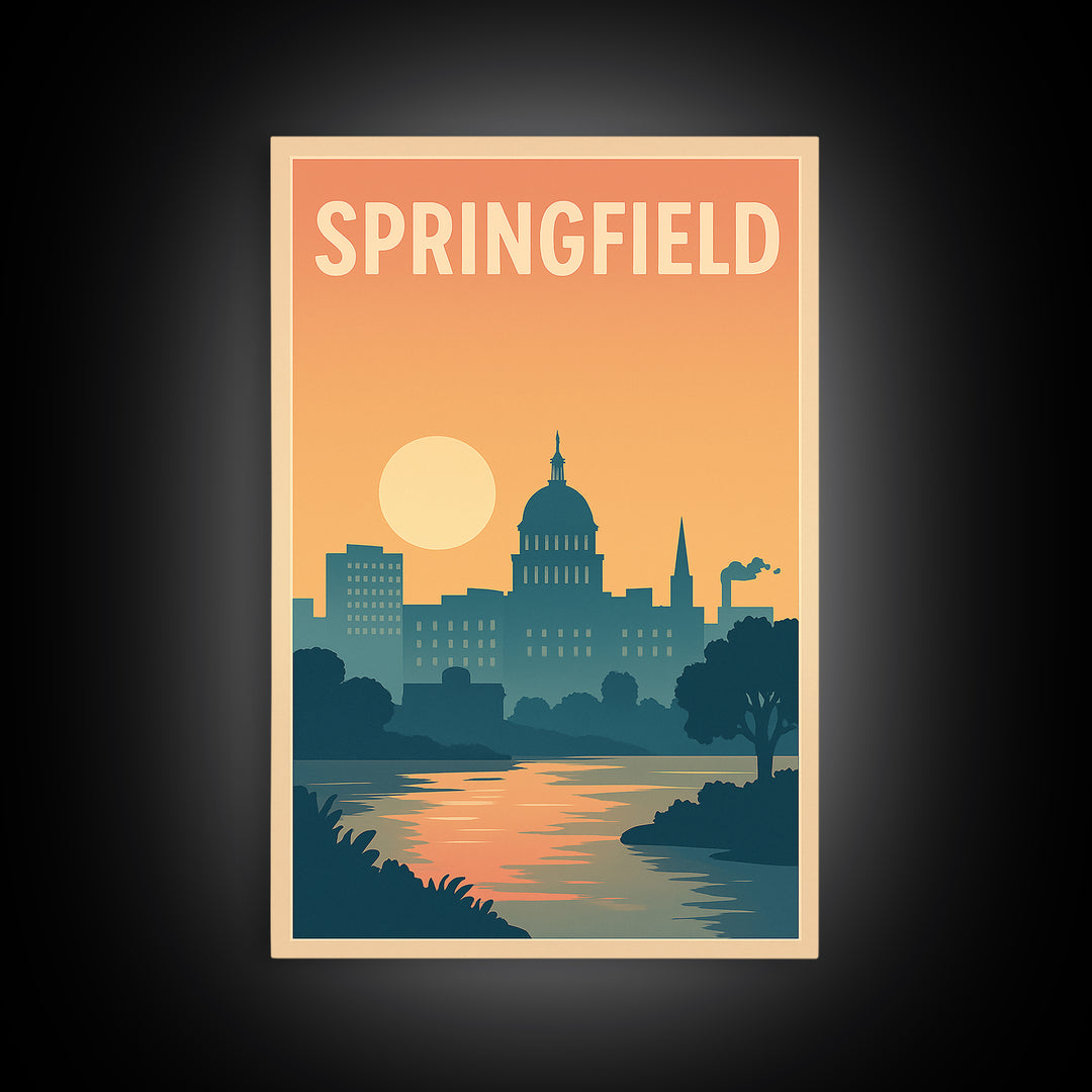 Springfield Travel Poster, Framed Canvas Print, Vintage Travel Poster Art, Springfield City Art, Fine Art Print, Travel Poster Set