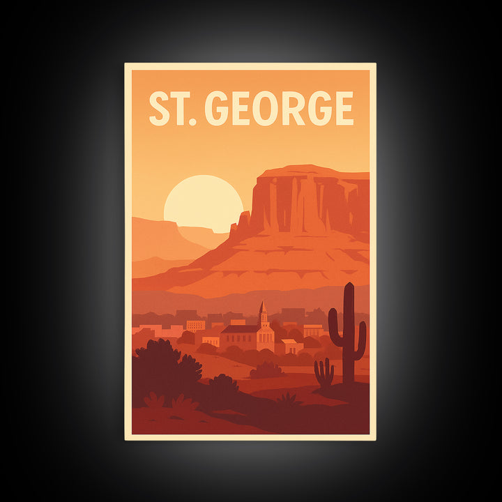 St George Travel Poster, Canvas Print, Retro Sunset Skyline Art, St George Poster Print, Travel Poster Art, Travel Art Print, Poster Art