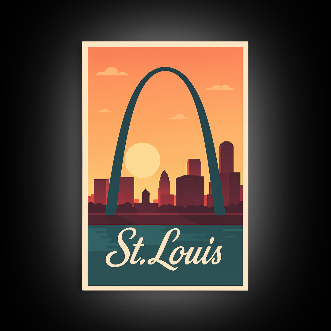 St Louis Missouri Travel Poster, Framed Canvas Print, Mid Century City Wall Art, St Louis Poster Print, Vintage City Art, Travel Poster Set