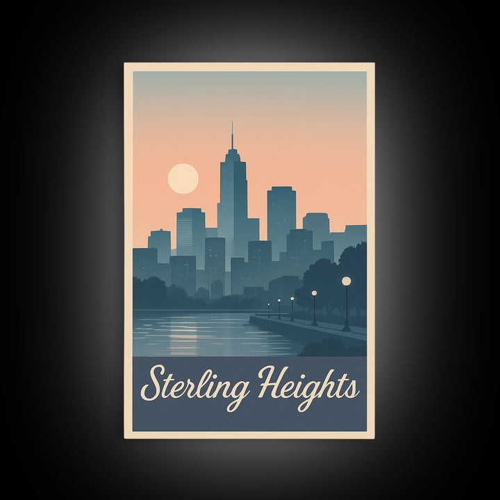 Sterling Heights Travel Poster, Canvas Print, Vintage Travel Poster Art, Sterling Heights Art Print, Travel Art Print, Gift For Travelers