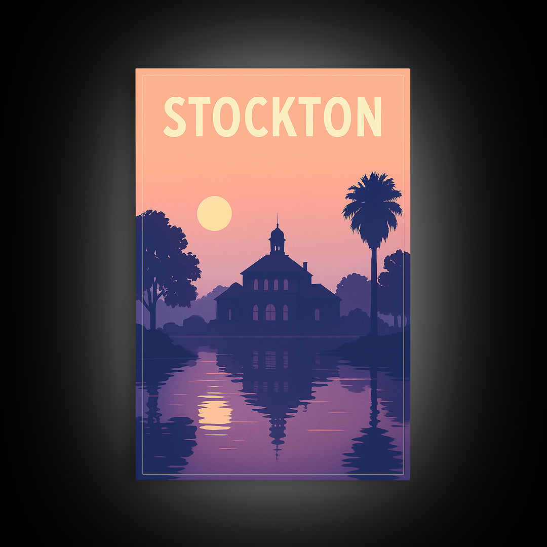 Stockton California Travel Poster, Framed Canvas Print, Mid Century City Wall Art, Stockton City Art, Wanderlust Decor, Gift For Travelers