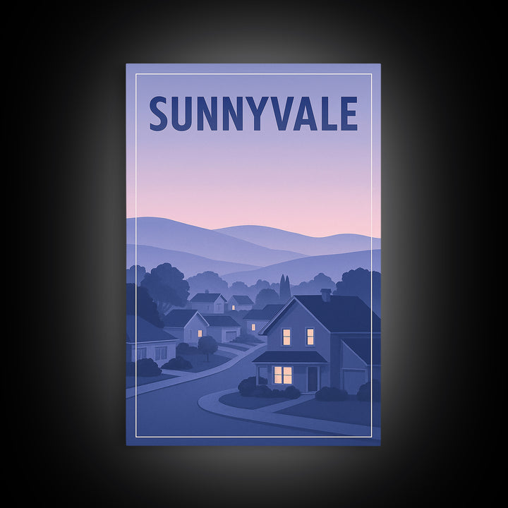 Sunnyvale California Travel Poster, Canvas Print, Retro Sunset Skyline Art, Sunnyvale Travel Art, Poster Art, Wall Decor, Poster Print