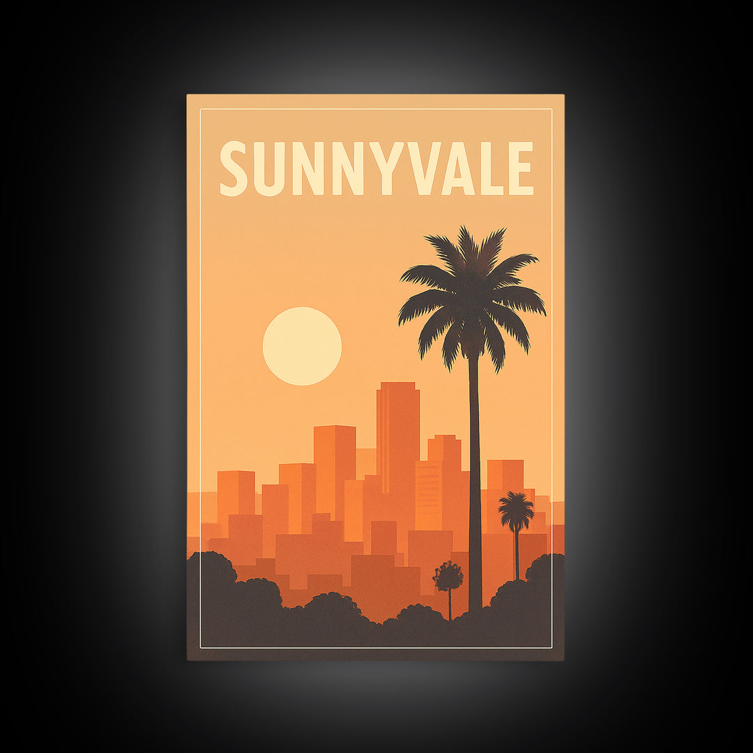 Sunnyvale Travel Poster, Framed Canvas Print, Vintage Travel Poster Art, Sunnyvale Art Print, Gift For Travelers, Living Room Wall Art