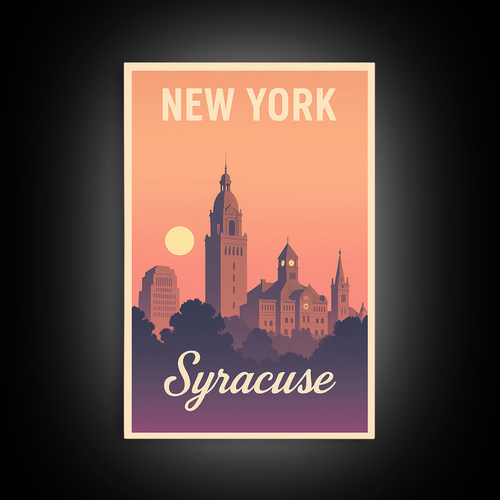 Syracuse New York Travel Poster, Canvas Print, Retro Sunset Skyline Art, Syracuse City Art, Home Office Decor, Wall Art, City Poster