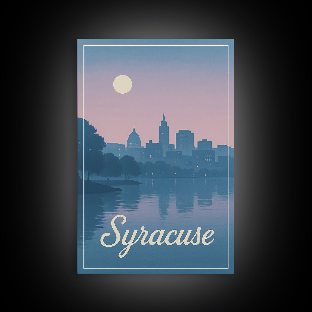 Syracuse Travel Poster, Framed Canvas Print, Mid Century City Wall Art, Syracuse Poster Print, Vintage City Art, City Illustration