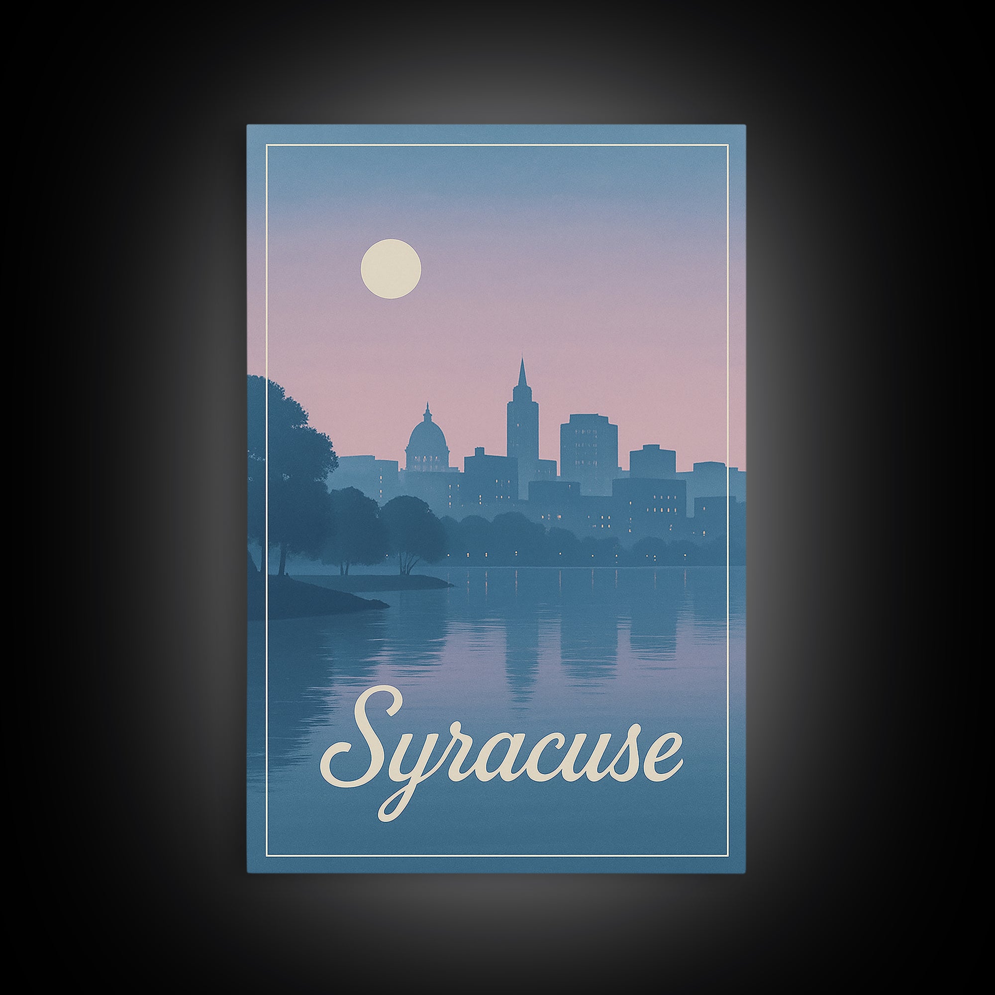 Syracuse Travel Poster, Framed Canvas Print, Mid Century City Wall Art, Syracuse Poster Print, Vintage City Art, City Illustration