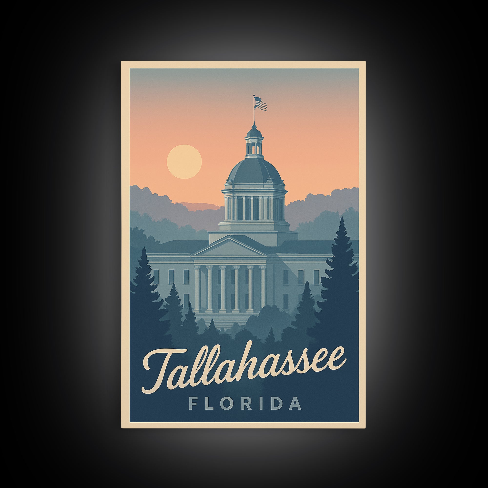 Tallahassee Travel Poster, Canvas Print, Retro Sunset Skyline Art, Tallahassee Wall Art, Travel Poster Set, Vintage City Poster