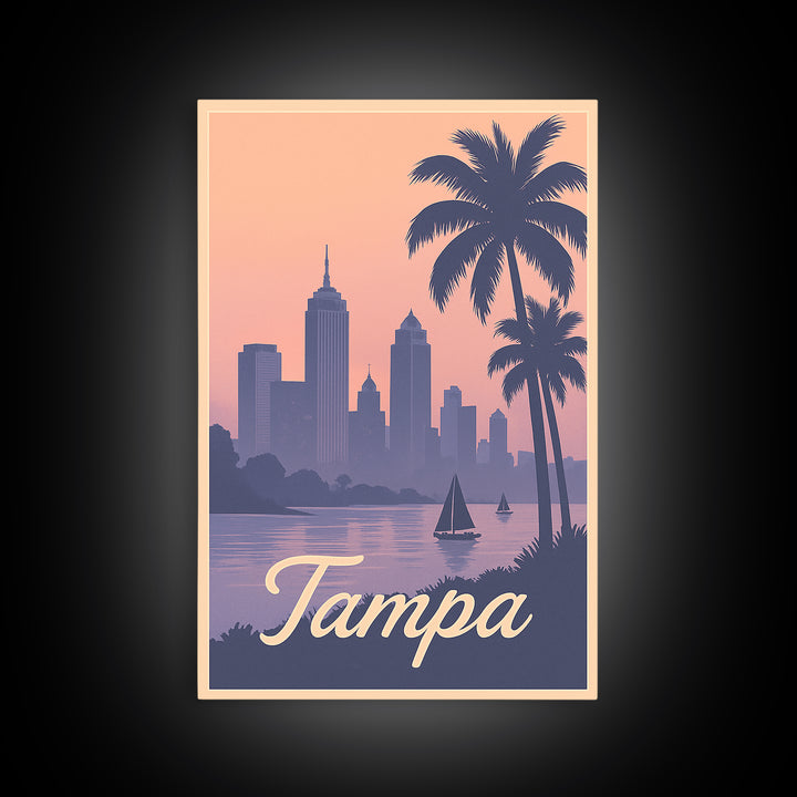 Tampa Travel Poster, Framed Canvas Print, Mid Century City Wall Art, Tampa Wall Art, City Travel Prints, City Illustration, City Art Print