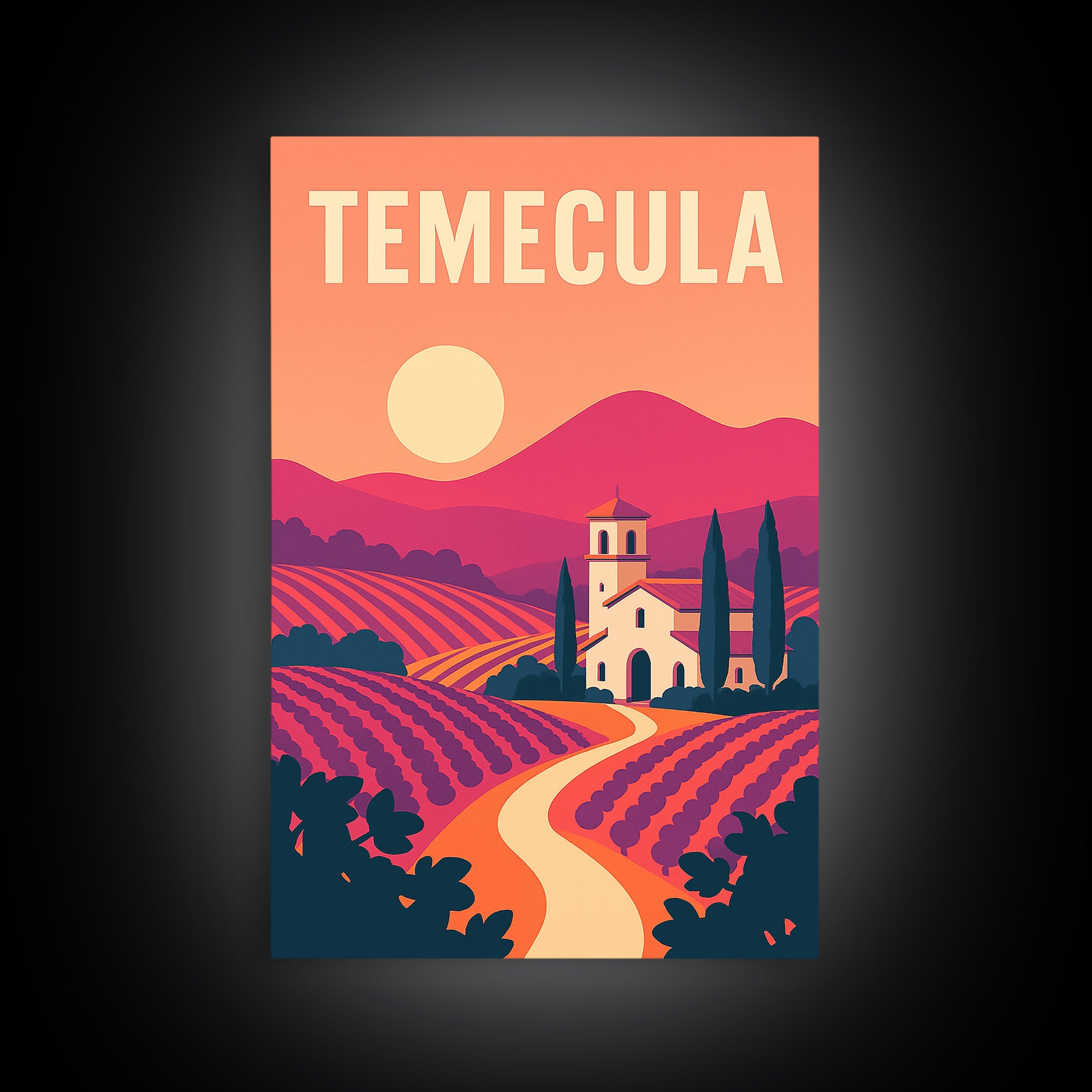 Temecula Travel Poster, Framed Canvas Print, Mid Century City Wall Art, Temecula Poster Print, Travel Art Print, Travel Poster Set
