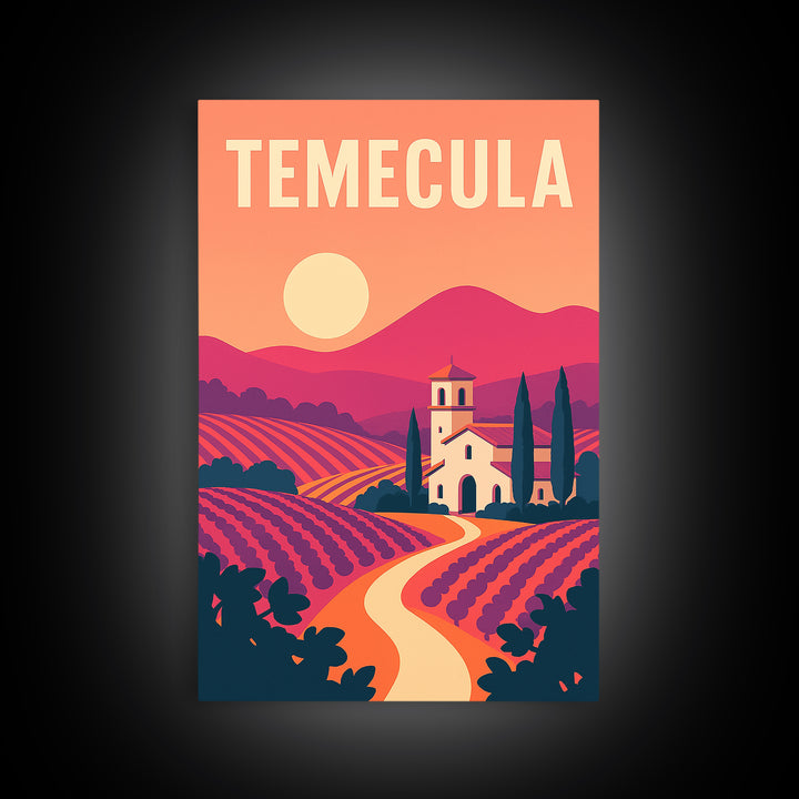 Temecula Travel Poster, Framed Canvas Print, Mid Century City Wall Art, Temecula Poster Print, Travel Art Print, Travel Poster Set