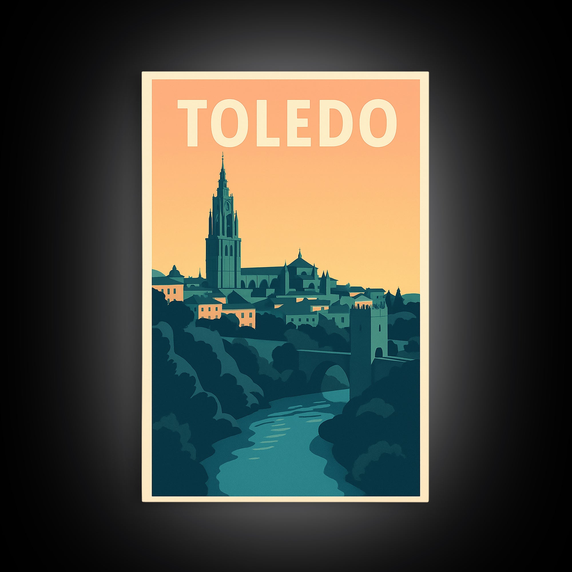 Toledo Travel Poster, Framed Canvas Print, Mid Century City Wall Art, Toledo Art Print, Retro Travel Print, City Art Print, Vintage Print
