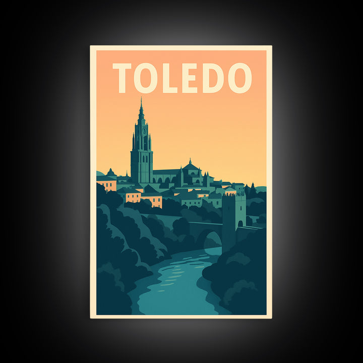Toledo Travel Poster, Framed Canvas Print, Mid Century City Wall Art, Toledo Art Print, Retro Travel Print, City Art Print, Vintage Print