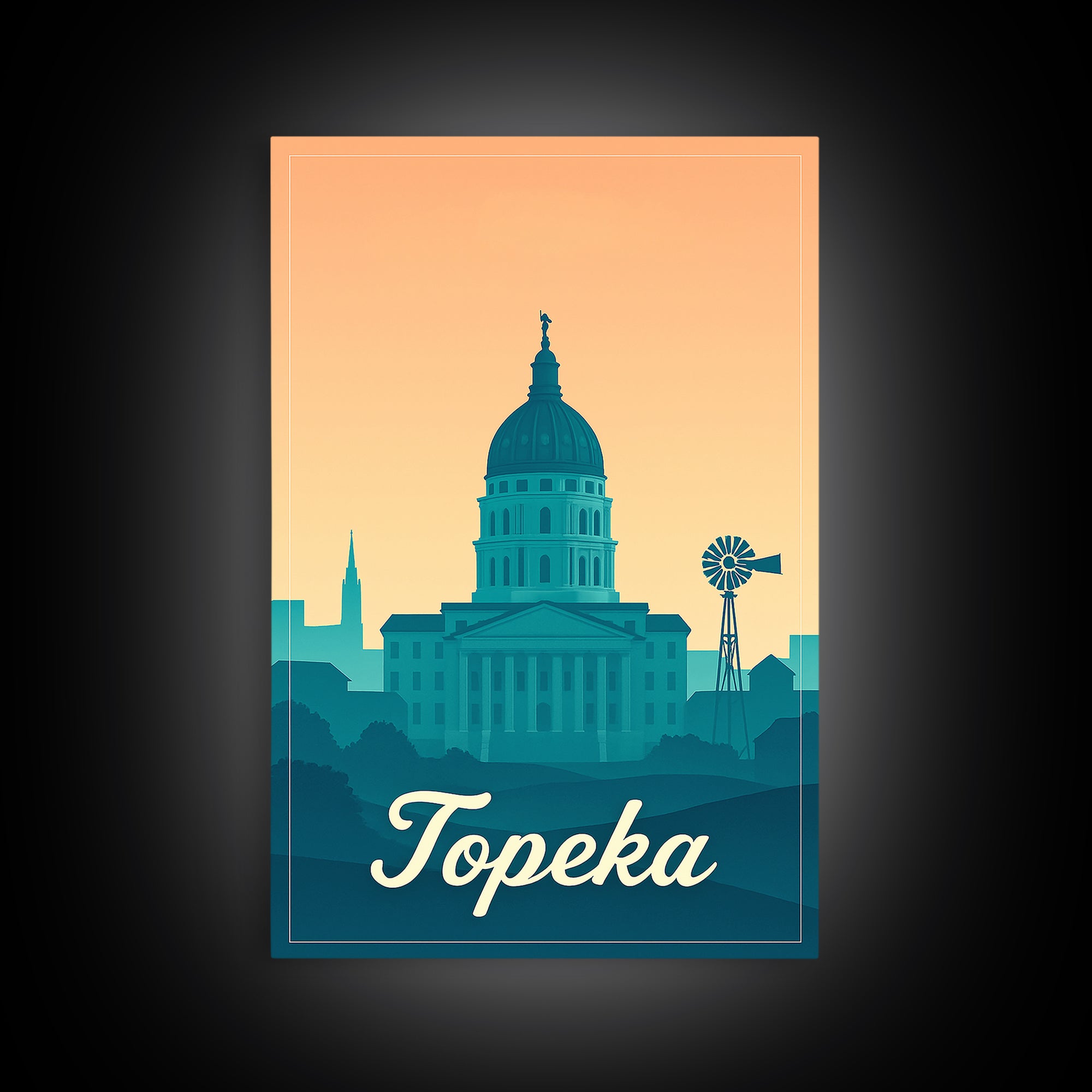 Topeka Kansas Travel Poster, Canvas Print, Retro Sunset Skyline Art, Topeka City Art, Gift For Travelers, Wall Art, Travel Art Print