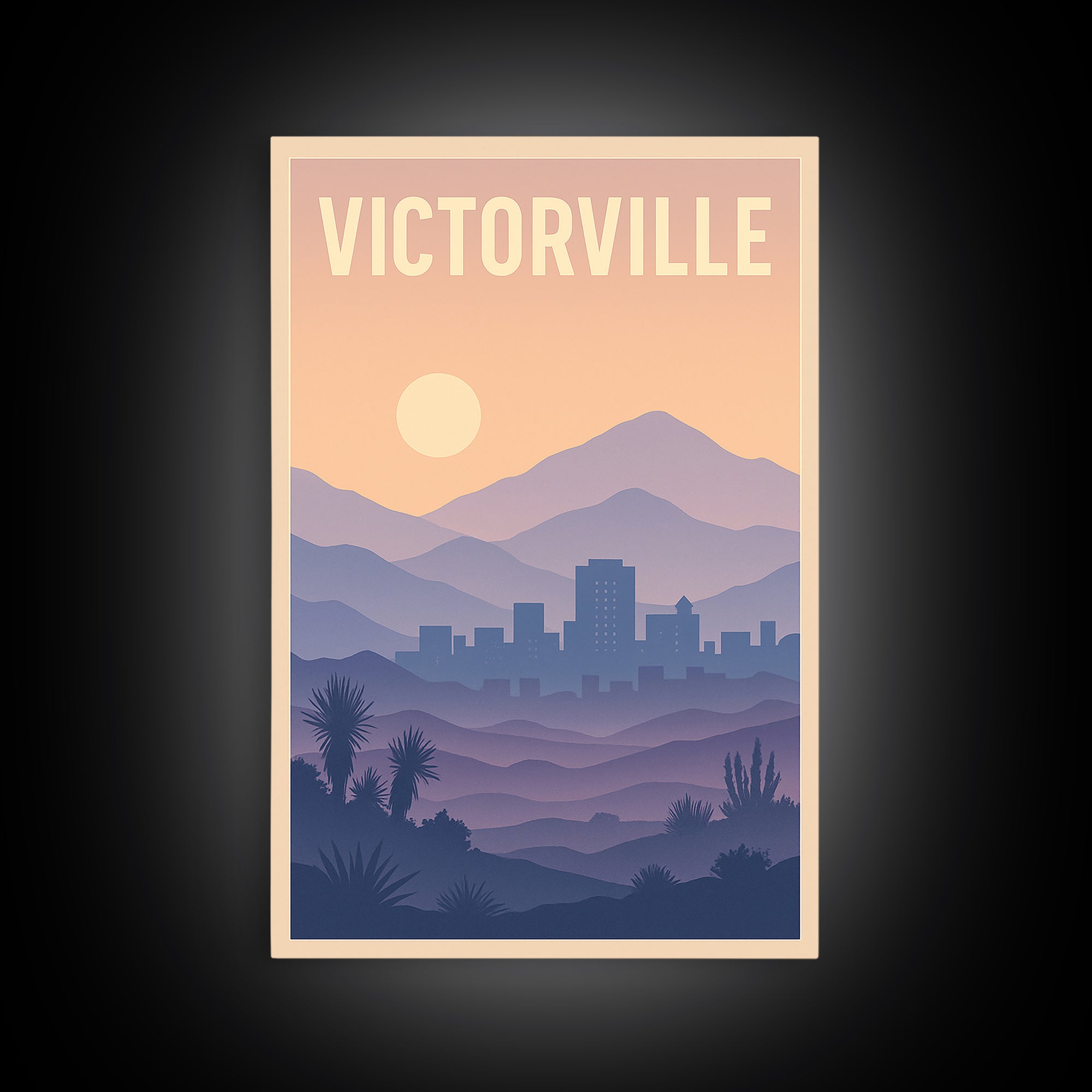 Victorville California Travel Poster, Canvas Print, Mid Century City Wall Art, Victorville Travel Art, Travel Poster Art, Watercolor Skyline